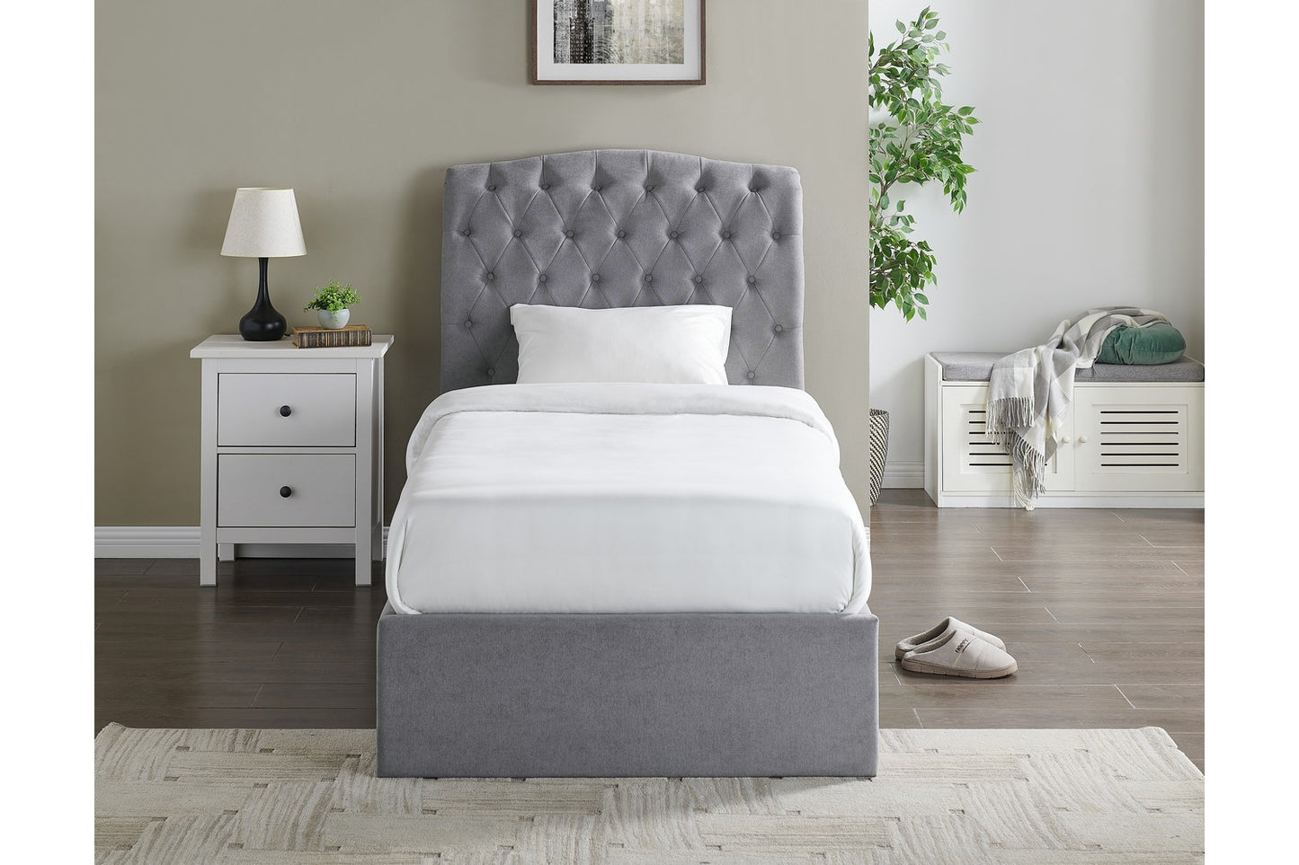 Rosa Bed Frame Single Light Grey Ottoman Storage