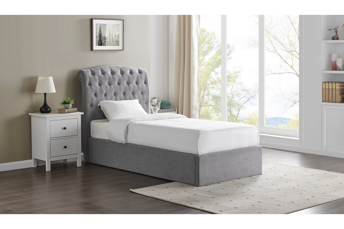 Rosa Bed Frame Single Light Grey Ottoman Storage