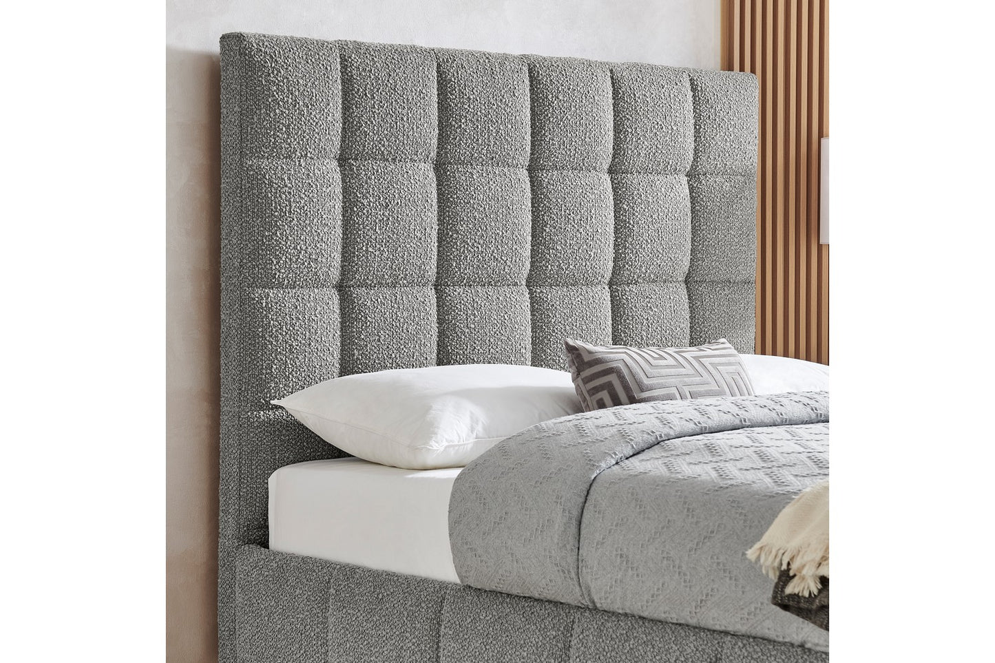 Starla Square Bed Frame Double Boucle Grey