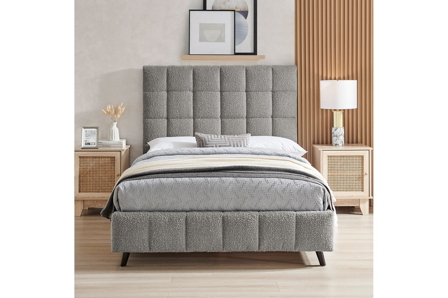 Starla Square Bed Frame Double Boucle Grey