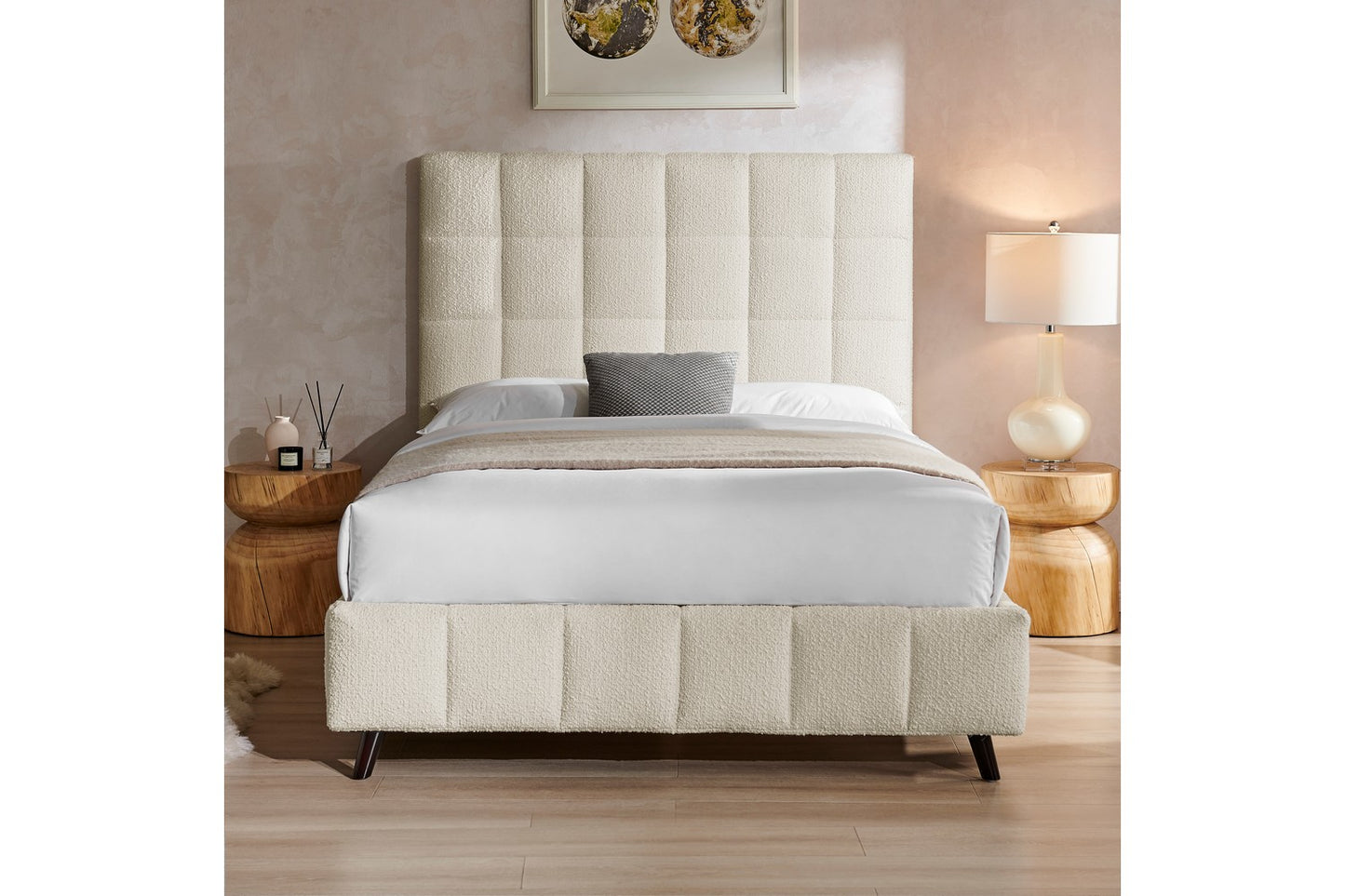 Starla Square Bed Frame Double Boucle Ivory