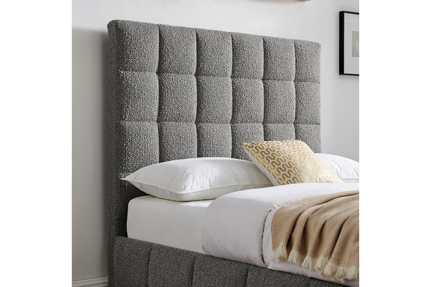 Starla Square Bed Frame Double Boucle Grey Ottoman Storage