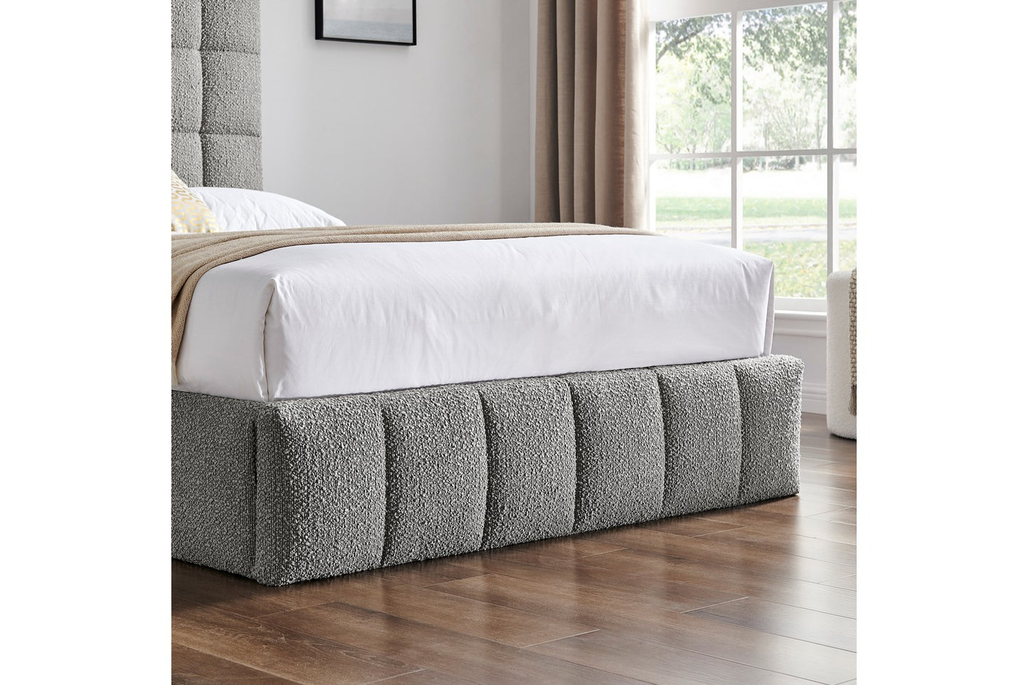 Starla Square Bed Frame Double Boucle Grey Ottoman Storage