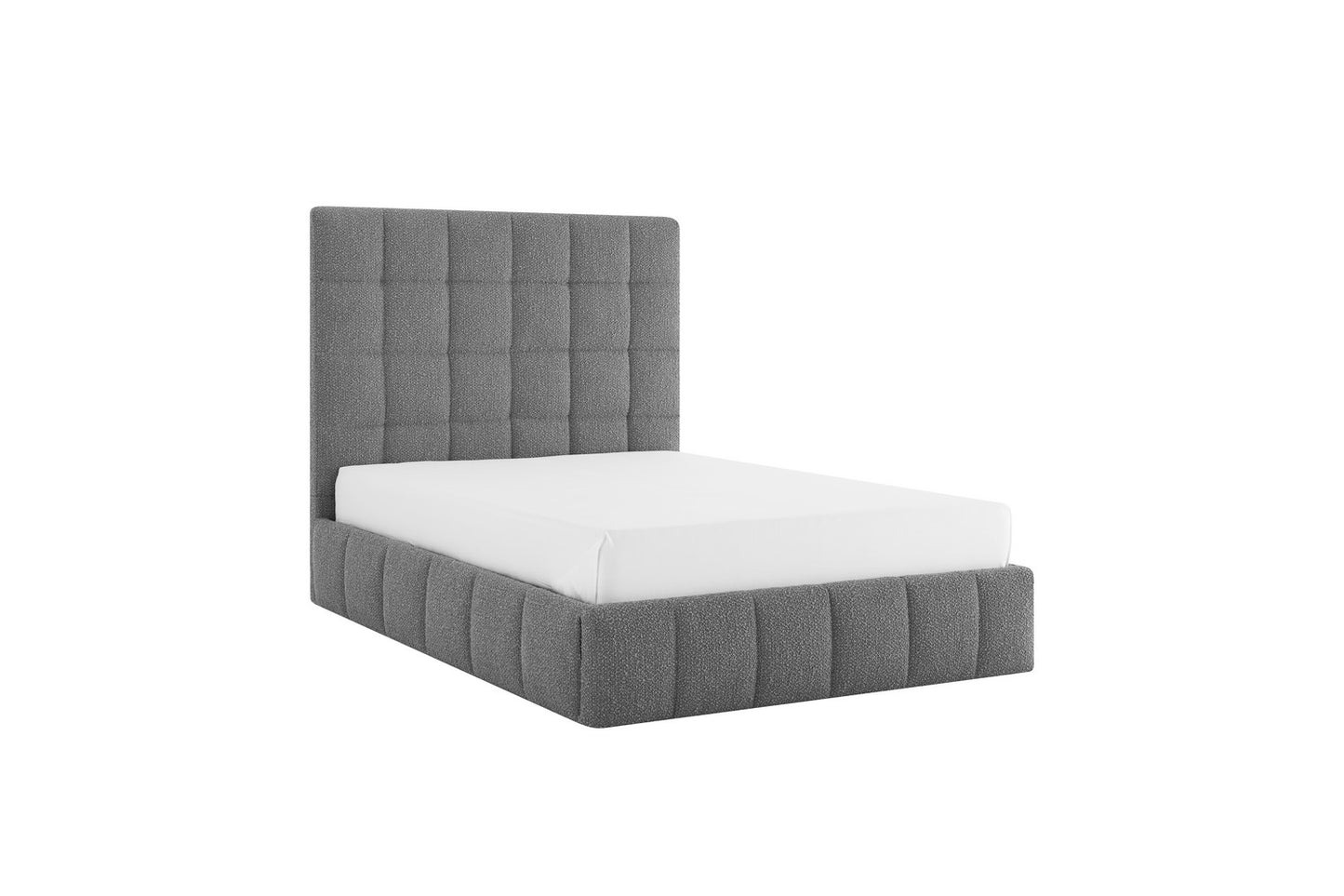 Starla Square Bed Frame Double Boucle Grey Ottoman Storage