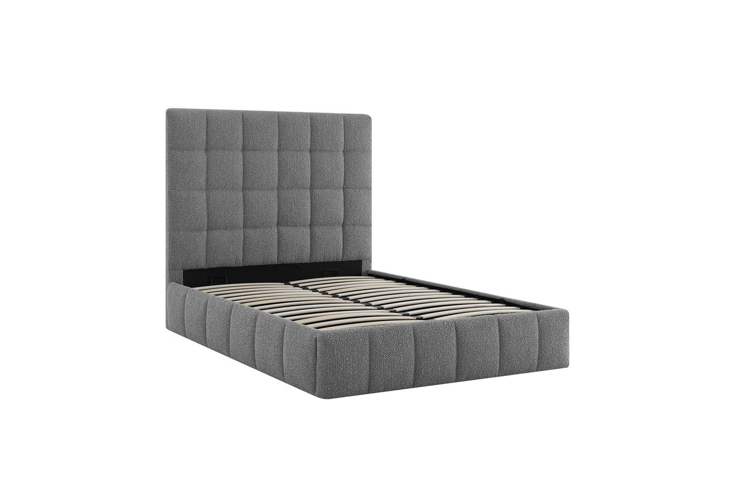 Starla Square Bed Frame Double Boucle Grey Ottoman Storage