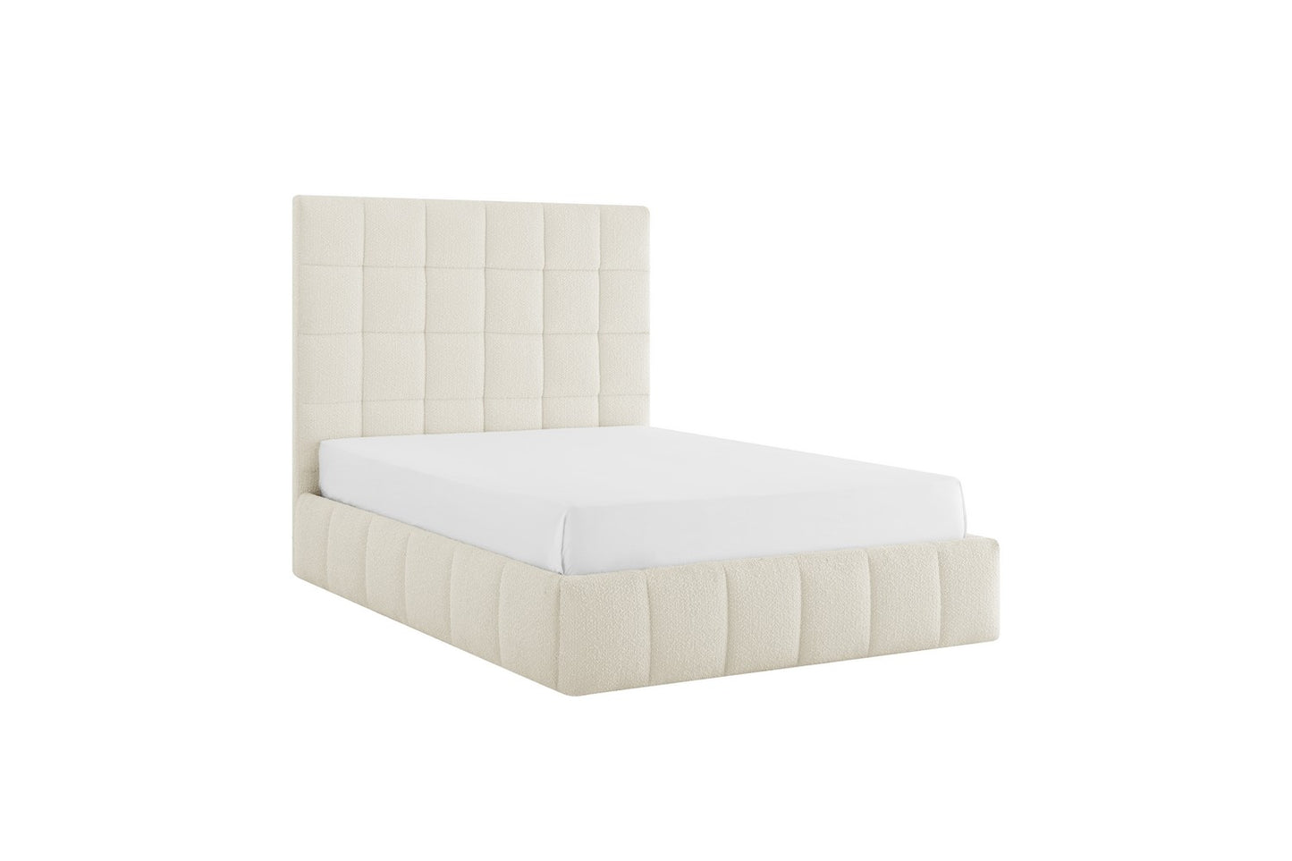 Starla Square Bed Frame Double Boucle Ivory Ottoman Storage