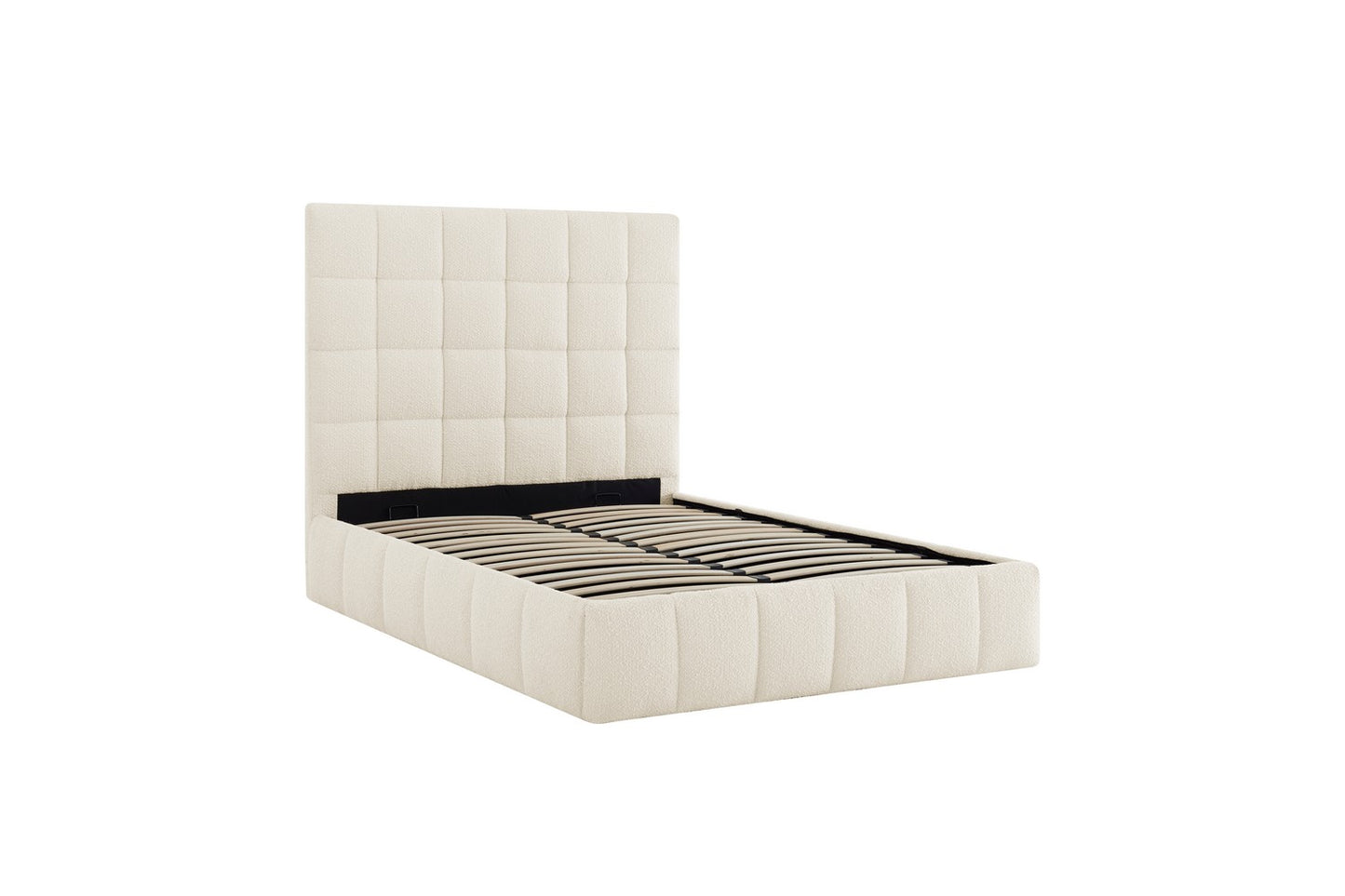 Starla Square Bed Frame Double Boucle Ivory Ottoman Storage