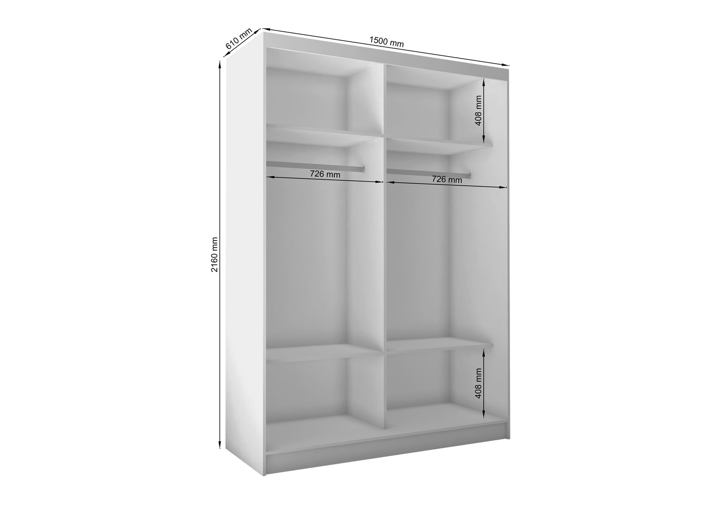 Caden Sliding Wardrobe White 150cm