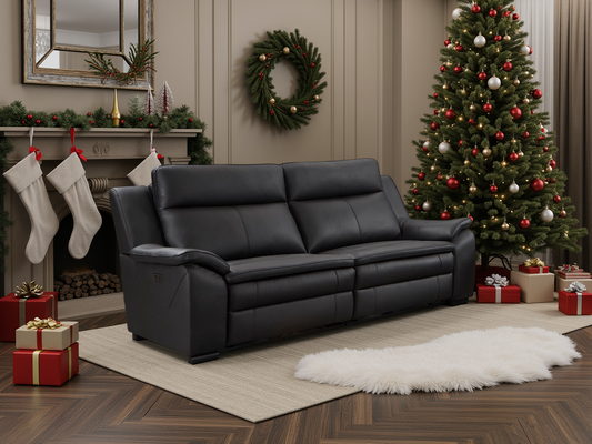 Boston Genuine Leather Electric Recliner Sofa Black 3 Seater