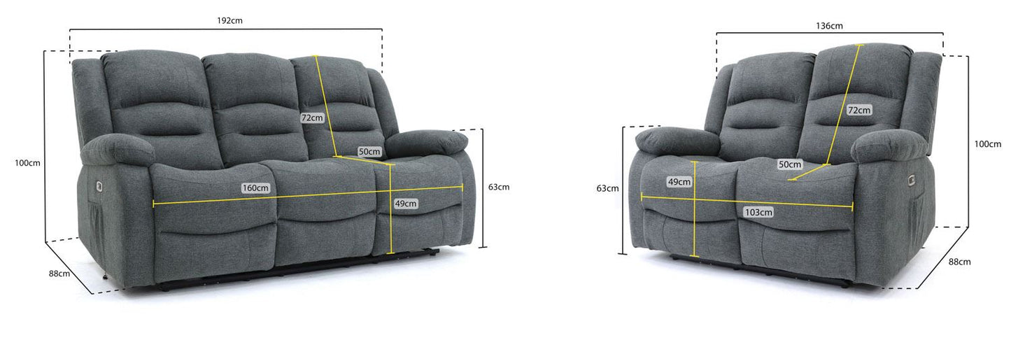 Alva Electric Recliner Sofa Graphite 3+2 Set