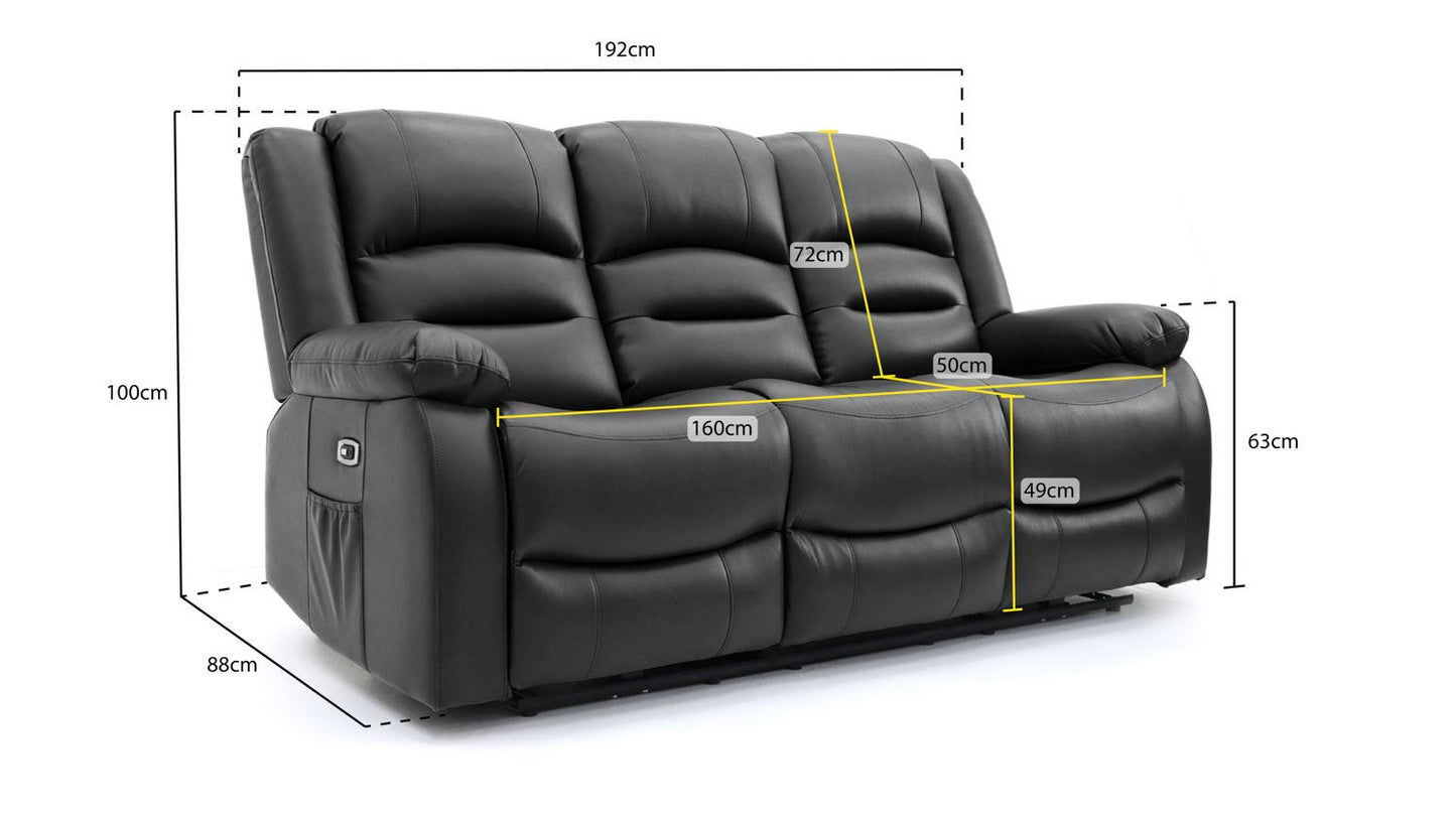 Alva Electric Recliner Sofa Black 3 Seater