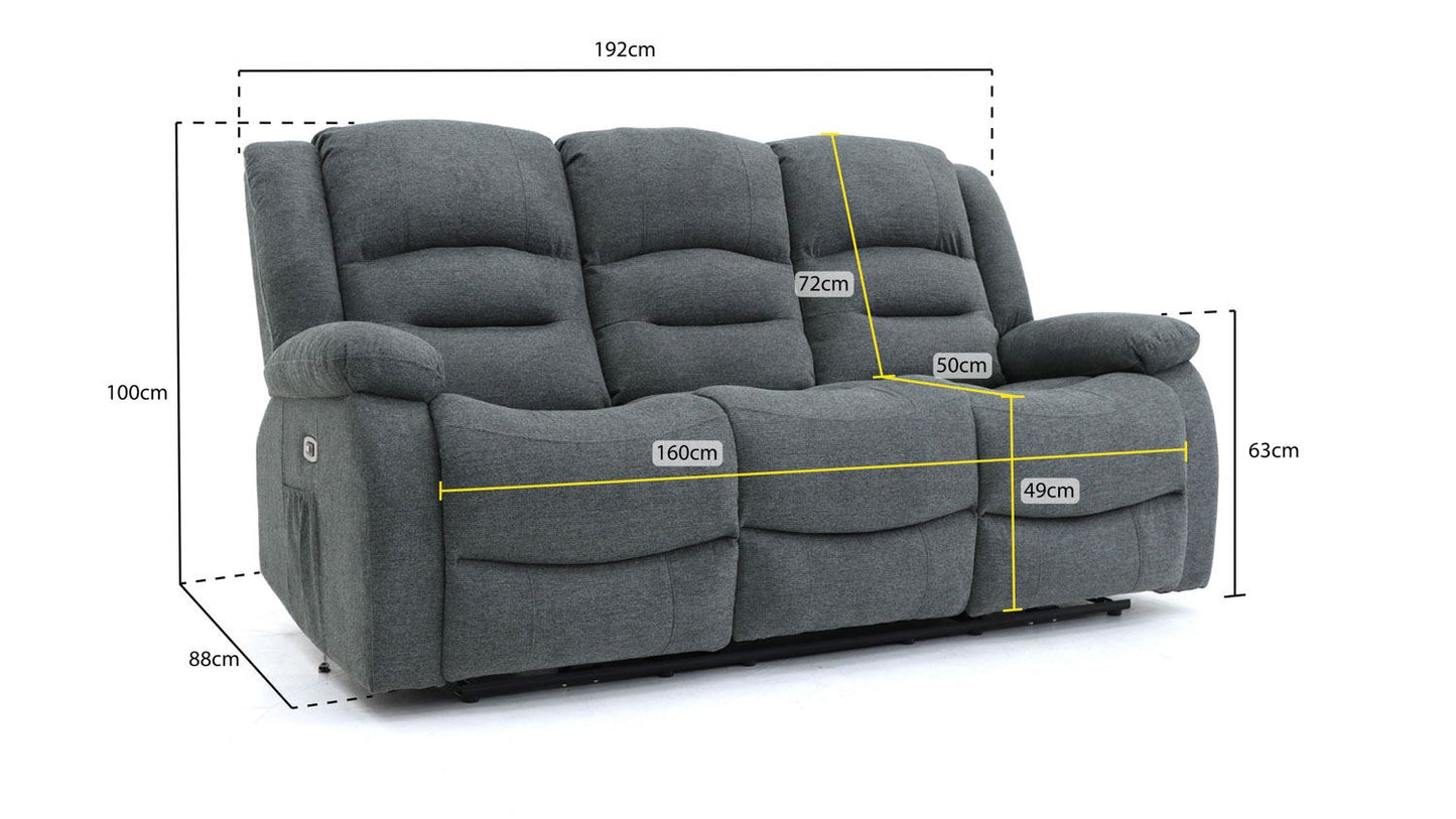 Alva Electric Recliner Sofa Graphite 3 Seater