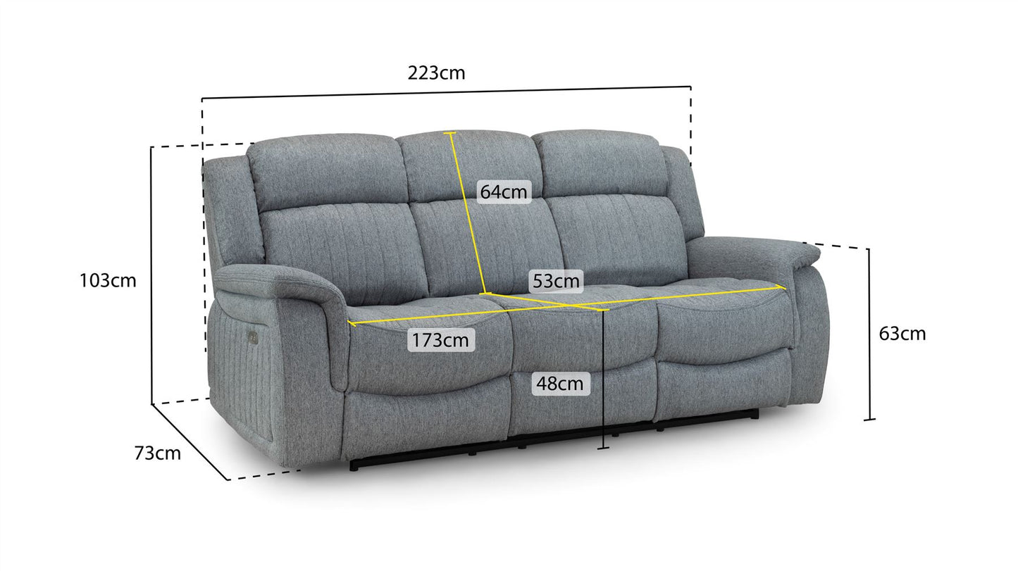 Linden Recliner Sofa Grey 3 Seater