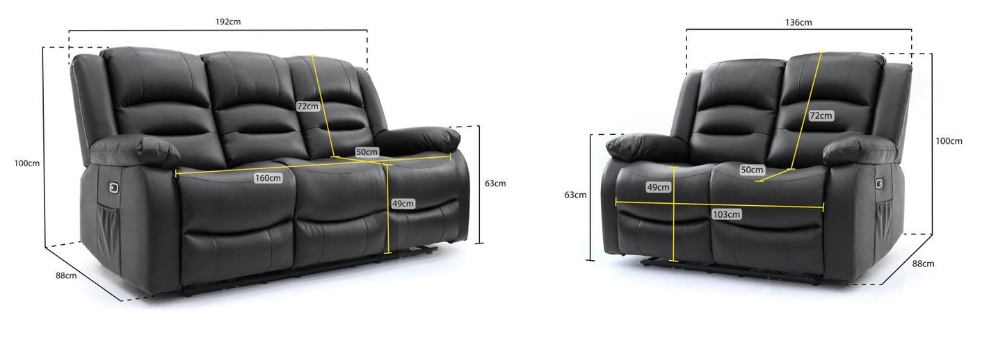 Alva Electric Recliner Sofa Black 3+2 Set