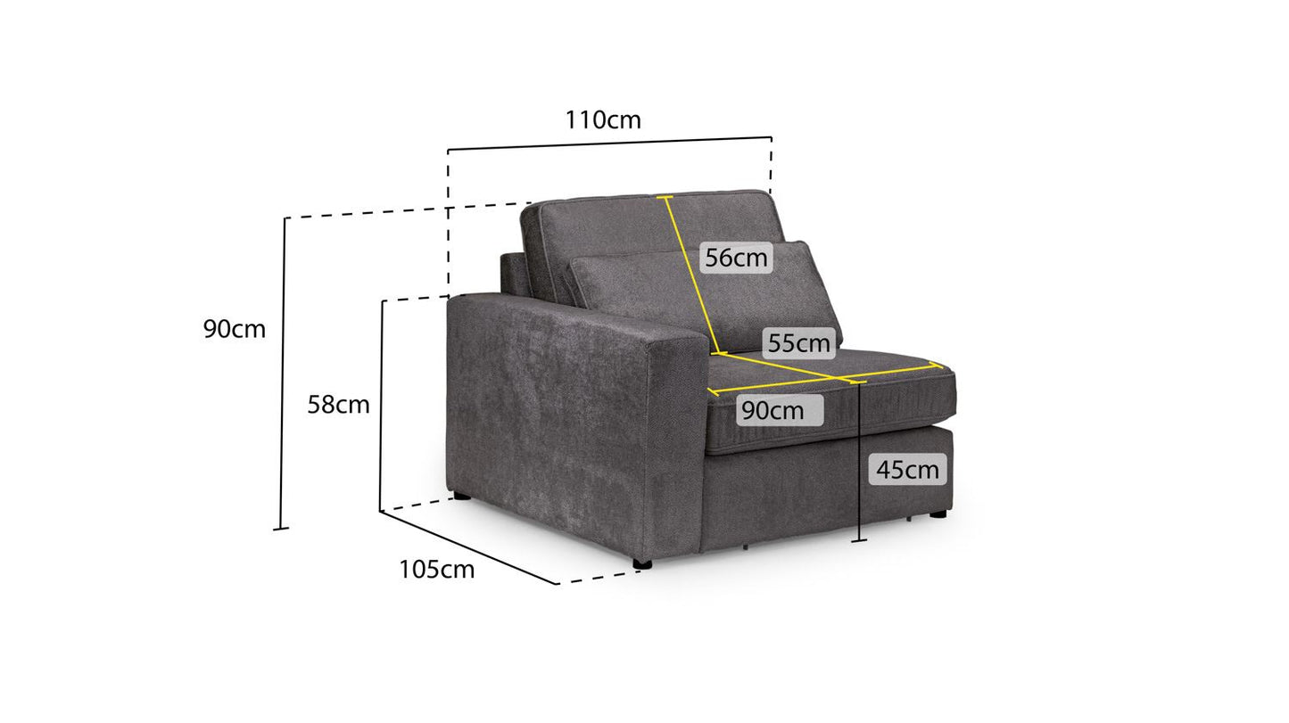 Kiana Modular Sofa Grey Left Hand Arm Piece