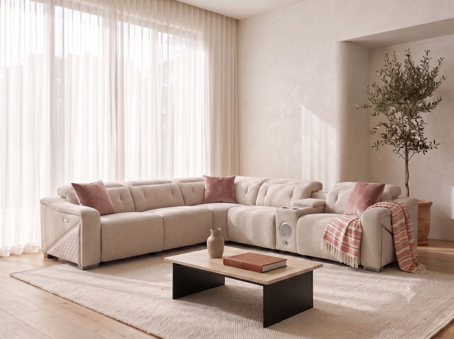 Ohio Electric Recliner Sofa Beige Large Corner